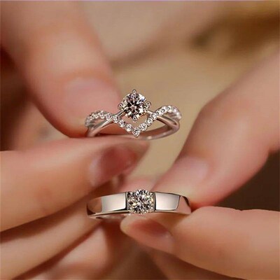 ndy  Zircon Couple Rings For Women Men Opening Adjustable