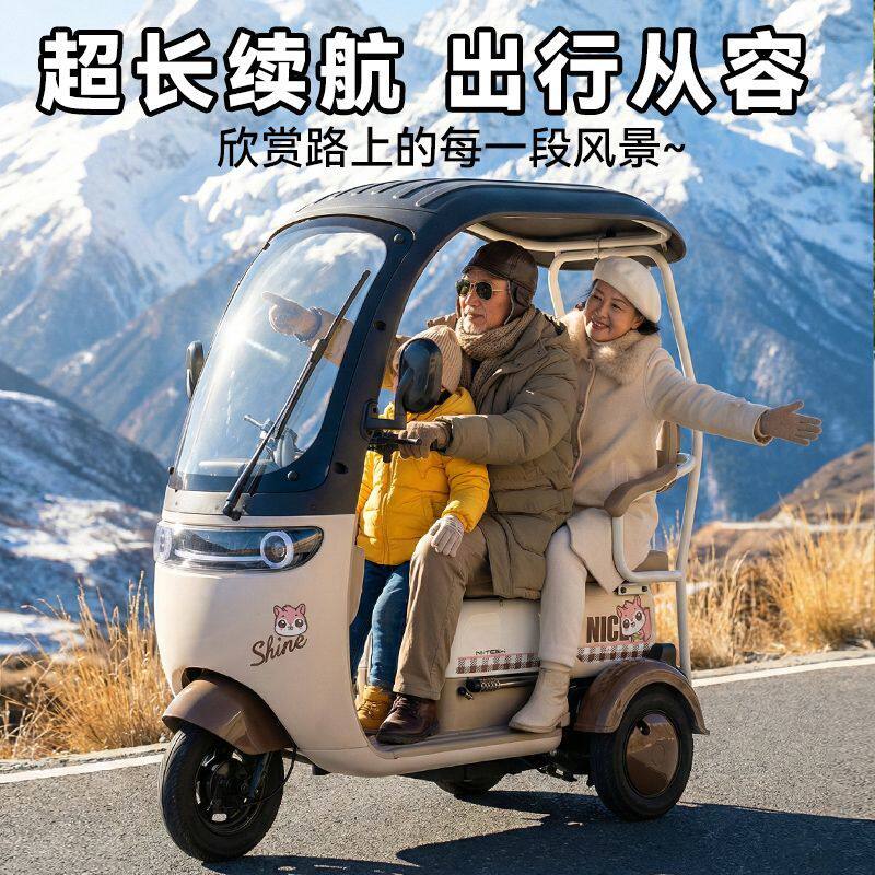 奥刻带棚电动三轮车老年人成人城市接送孩子残疾人电瓶代步车上牌