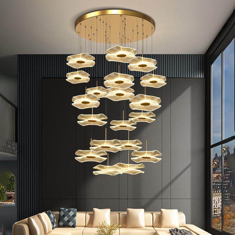 旋转loft吊灯空楼梯灯饰客厅现代创意挑别墅大简约复式楼荷叶吊灯,家装灯饰光源,智能吊灯,淘宝优惠券,粉丝福利购,淘宝优惠卷