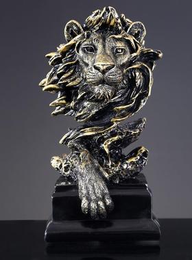 树脂狮子头雕像家居装饰品办公室送礼摆设动物狮子头树脂工艺摆件