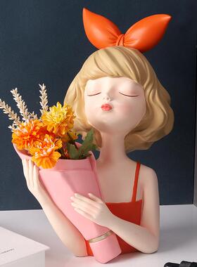 工厂蝴蝶女孩捧花摆件干花插花器家居现代电视柜酒柜装饰品
