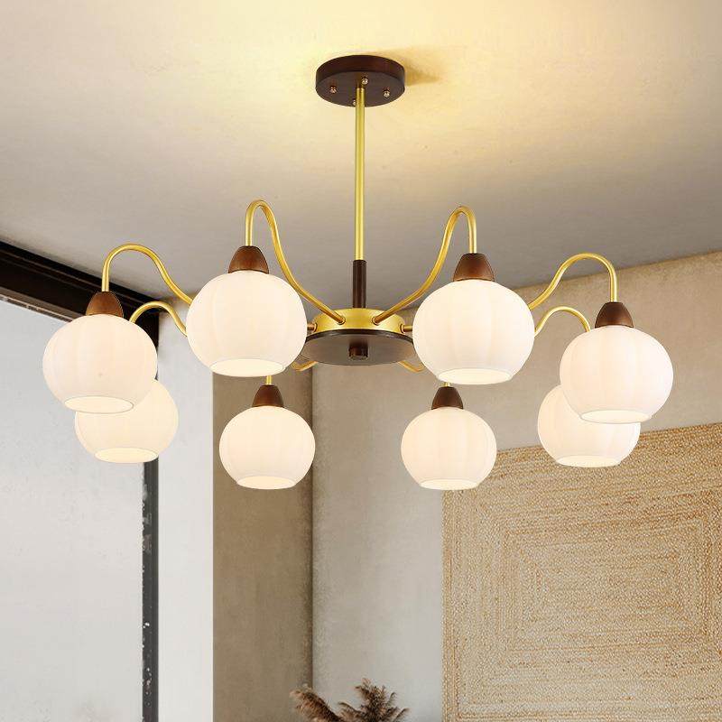 新中式客厅吊灯柿子中古风卧室灯具简约北欧奶油风原木餐厅LED灯,家装灯饰光源,智能吊灯,淘宝优惠券,粉丝福利购,淘宝优惠卷