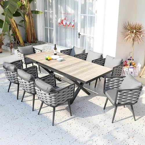 现货北欧户外阳台休闲藤椅酒店庭院花园藤编桌椅组合织带绳编椅子