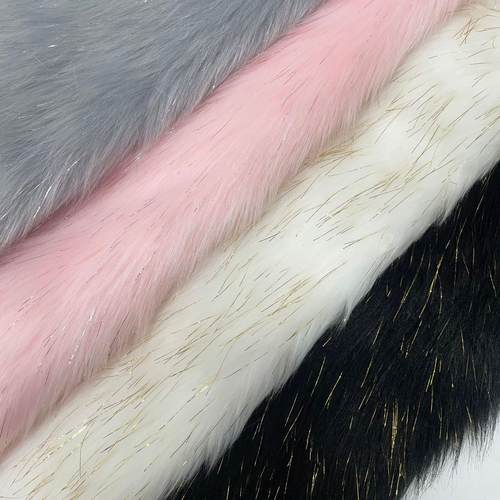 现货长毛绒夹金银丝仿毛绒 海派毛长毛绒面料 抱枕坐垫工艺品