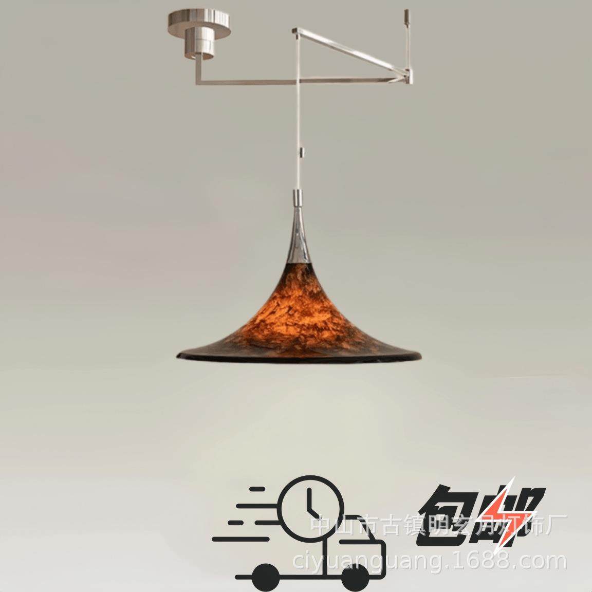 中古餐厅吊灯可升降复古彩绘主灯设计伸缩灯岛台书房飞碟摇臂吊灯