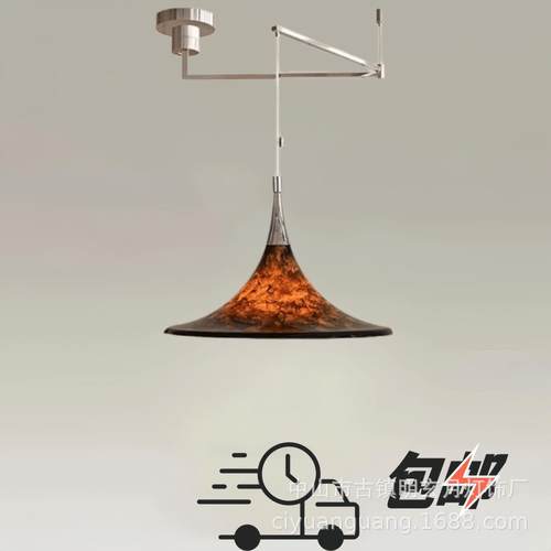 中古餐厅吊灯可升降复古彩绘主灯设计伸缩灯岛台书房飞碟摇臂吊灯