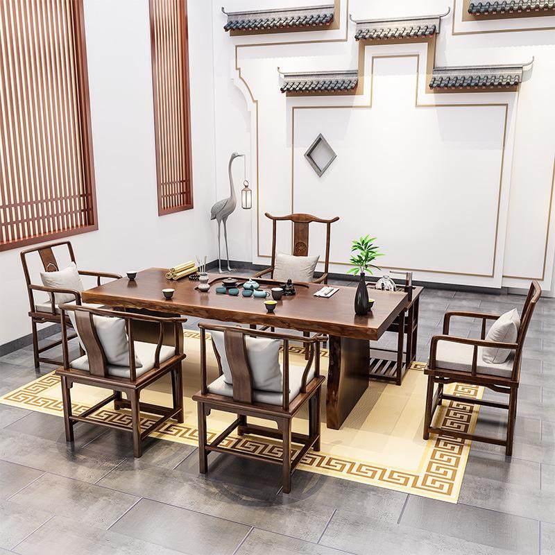 新中式实木茶桌家用办公室会客接待泡茶桌椅组合禅意茶室大板茶桌