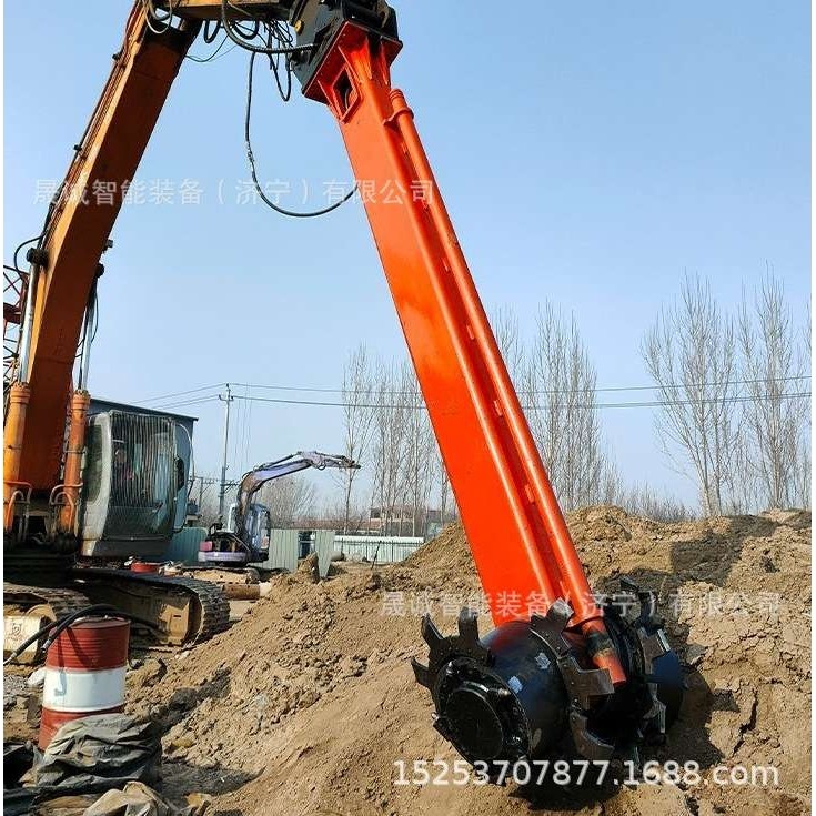 挖掘机加长臂两节式拆楼臂河道鱼塘清淤专用淤泥搅拌机