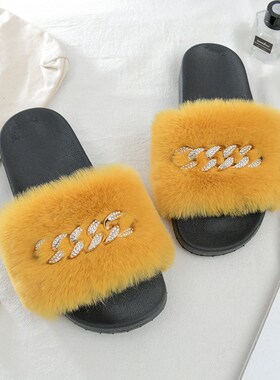 Metal Chains Oneword Slippers Women 2025 Summer Thickbottome