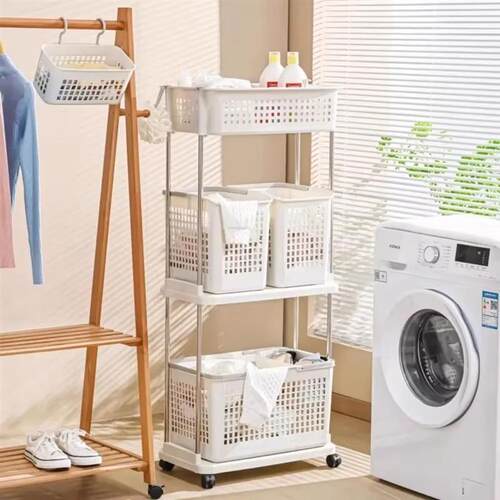 Laundry Basket With Wheels Rolling Cart Dirty Clothes Basket