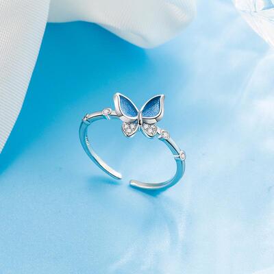 Blue Elegant Butterfly Rings for Women Korean rendy Inlaid Z