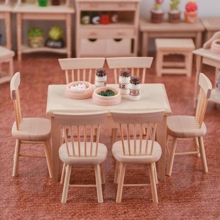 1/12 Miniature Dollhouse Furniture Wooden Dining Table Chair