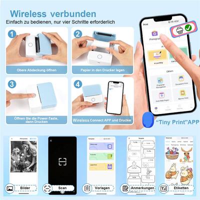 Mini Portabl Printer Inkless er Maker, Free Cut Small Pocket