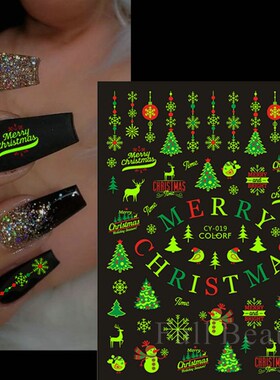 Luminous Christmas Stickers Snowflake Elk Sliders For Nails