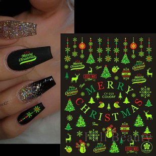 Luminous Christmas Stickers Snowflake Elk Sliders For Nails