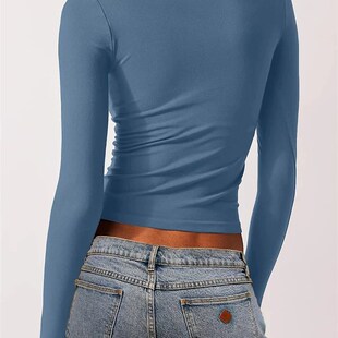 Top Neck Basic Lined Double Crop Sleeve Long Square Women