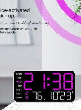 Large Digital Wall Clock Week Date Temperature Display Voice