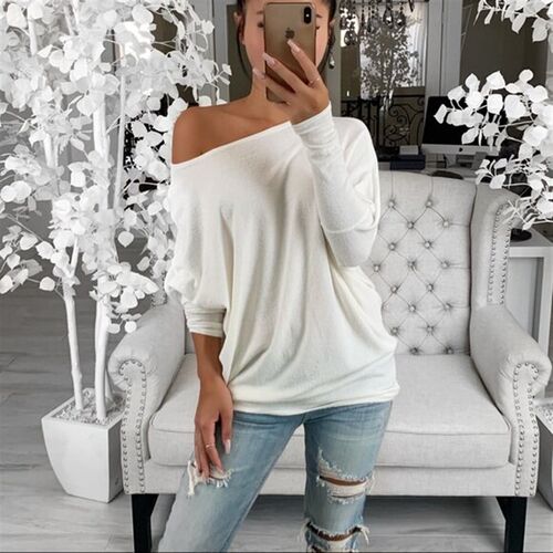 Casual Womens Loose Solid Blouse Ladies Oversized Baggy Pull
