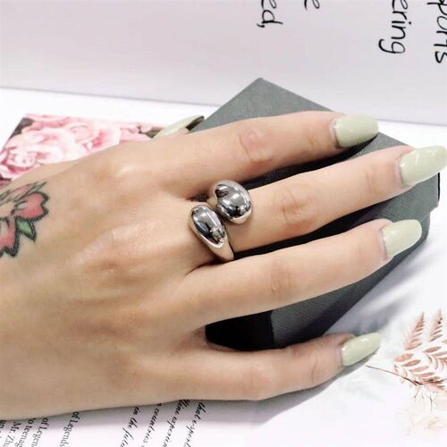 New Stainless Steel Water Drop Ring Statement Metalic Textur