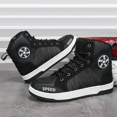 Mens Leather Motorcycle Shoes Breathability Anti Slip Wear-