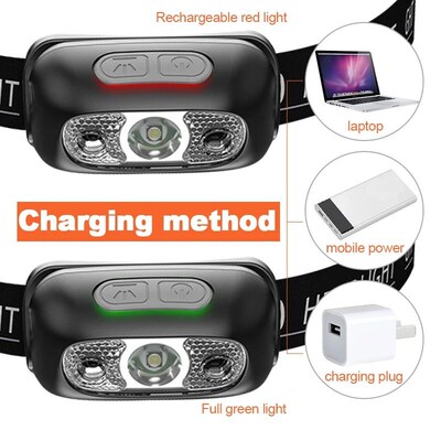 Mini Rechargeable Sensor Headlamp LED Headlight Torch Waterp