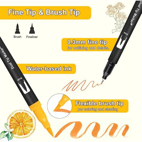 Dual Tip Brush Marker Pens with Fineliner  Brush Tip Pens Fe