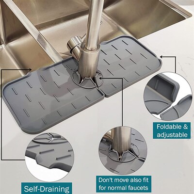 Silicone Kitchen Faucet Absorbent Mat Sink Sponge Holder Fol