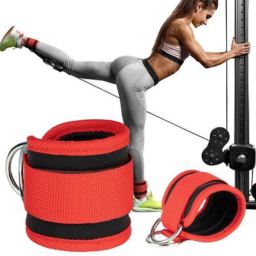 Gym Ankle Straps Double D-Ring Adjustable Neoprene Padded Cu