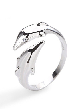 Smooth Surface Cute Animal Dolphin Adjustable Ring Silver Co