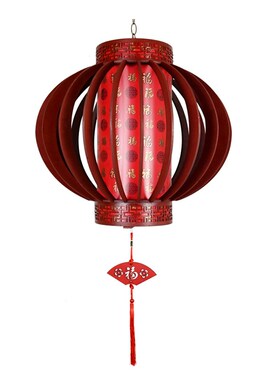 仿古木艺转灯实木吊灯新年春节高档发光led实木灯笼餐馆茶楼阳台