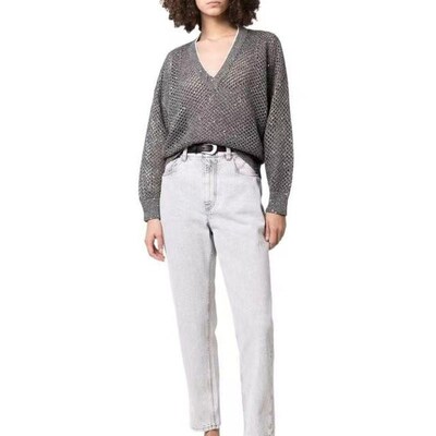 HOHO Spring Womens Elegant BC Beaded Mesh Linen Knitted Swe
