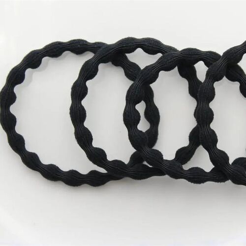 100pcs/pack Round Black Wavy Elastic Hair Tie Band Ring Rope