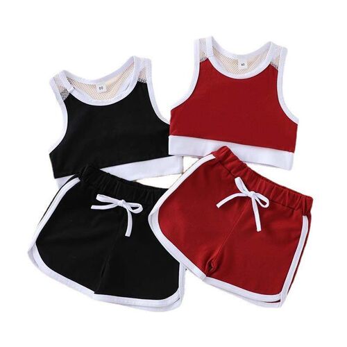 Kids Summer Casual Vest Tops Solid Color Shorts Set 2Piece O