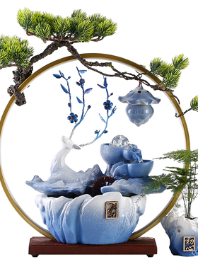 招财循环流水喷泉加湿器摆件创意家居客厅桌面办公室开业乔迁礼品