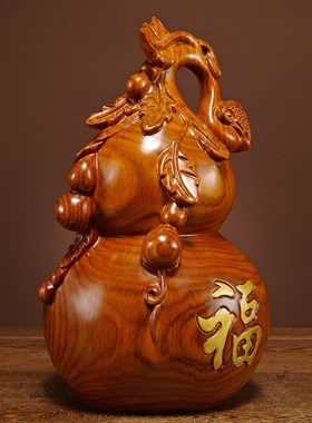 花梨实木雕刻葫芦摆件家居客厅办公桌面古风装饰送礼品红木工艺品