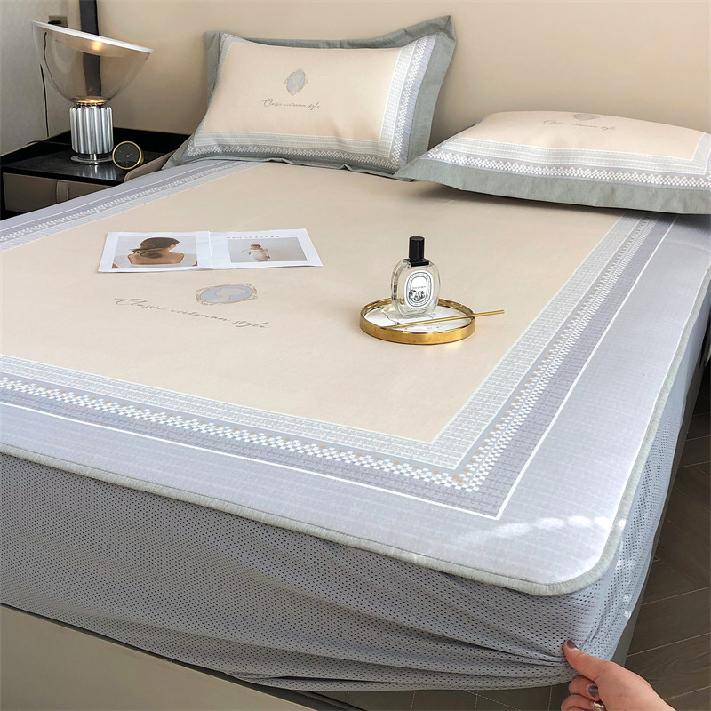 轻奢风数码印花冰丝凉席三件套床笠式可折叠机洗欧式简约空调软席,床上用品,冰丝席,淘宝优惠券,粉丝福利购,淘宝优惠卷