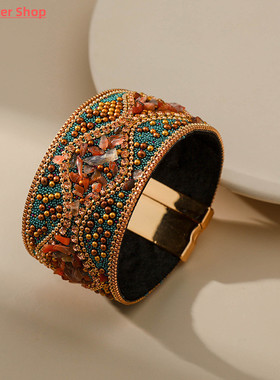 Bohemian Retro Womens Bracelet Punk Style Full Rhinestone H