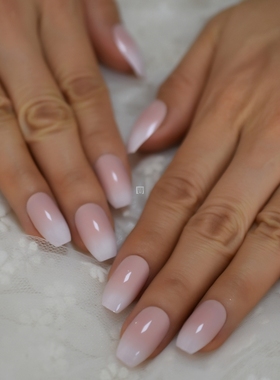 Pink Ombre Fake Nails Coffin Shape Medium Size Ladies Finger