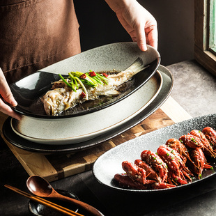 蒸鱼盘椭圆形剁椒鱼头大号陶瓷盘子家用新款创意餐厅平盘菜盘汤盘