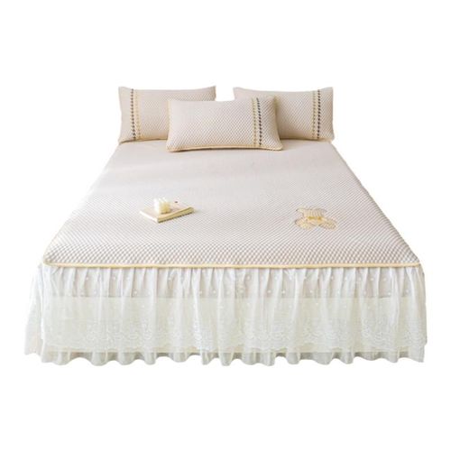 韩版凉感豆豆席床裙款三件夏季雪纺花边冰丝凉席可折叠空调软席