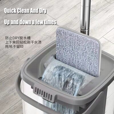 Household mop and bucket set Flat mops with wringer mop pads