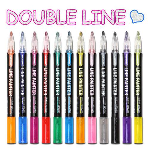 8 12color Shiny Doubleline Outline Pen Color Marker Studen