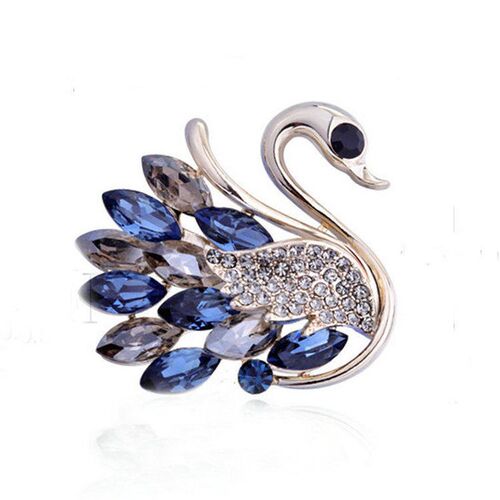High-grade crystal swan brooch corsage female white swan sil
