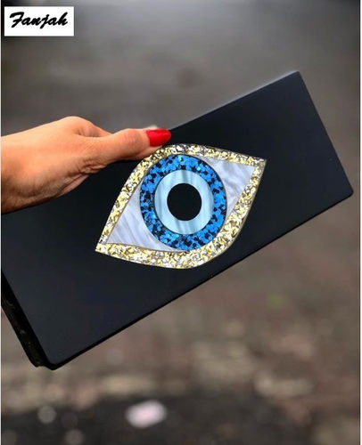 Solid Black Patchwork Glitter Evil Eye Acrylic Pvc Plastic B