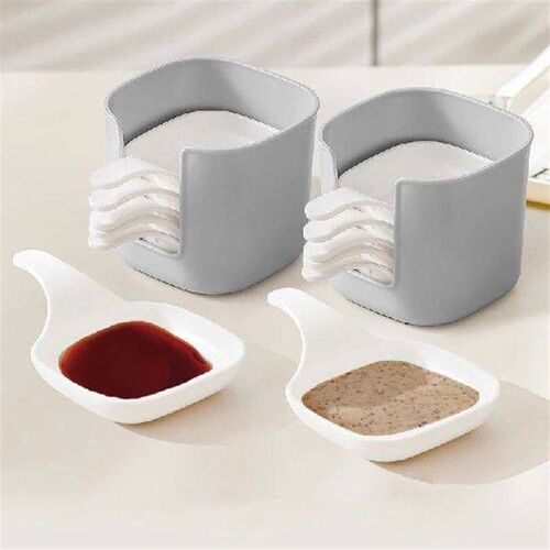 6pcs Plastic Seasoning Dish With Storage Case White Square