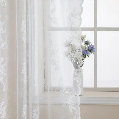 1 Piece Vintage Floral Embroidery Clear Lace Curtain Panel -