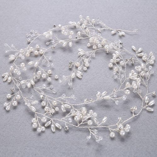 Long Crystal Pearl Headband Hair Band Bride Handmade Wedding