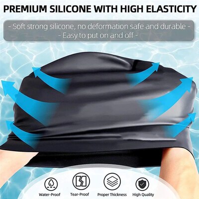 Extra large silicone swimming cap with long hair and dirty