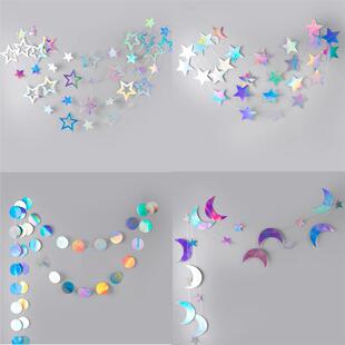 4M Glitter Iridescent Laser Star Moon Garlands Holographic E