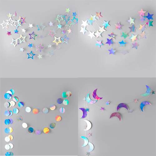 4M Glitter Iridescent Laser Star Moon Garlands Holographic E